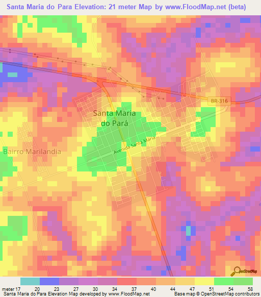 Santa Maria do Para,Brazil Elevation Map