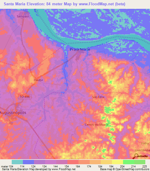 Santa Maria,Brazil Elevation Map