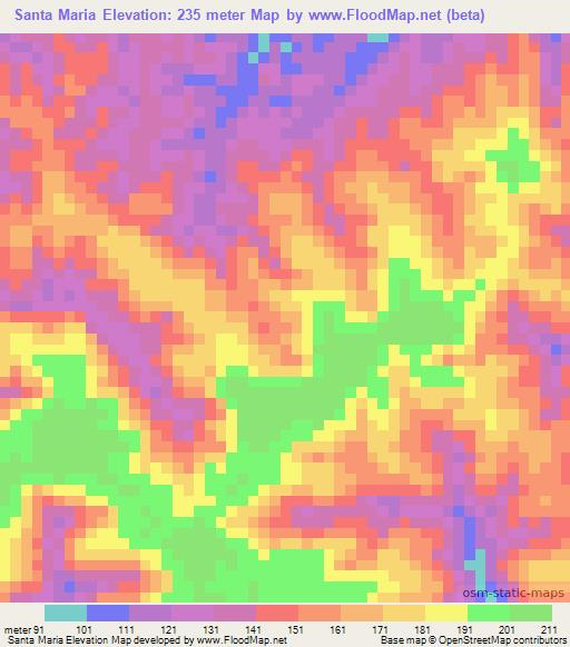 Santa Maria,Brazil Elevation Map