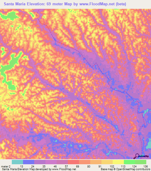 Santa Maria,Brazil Elevation Map