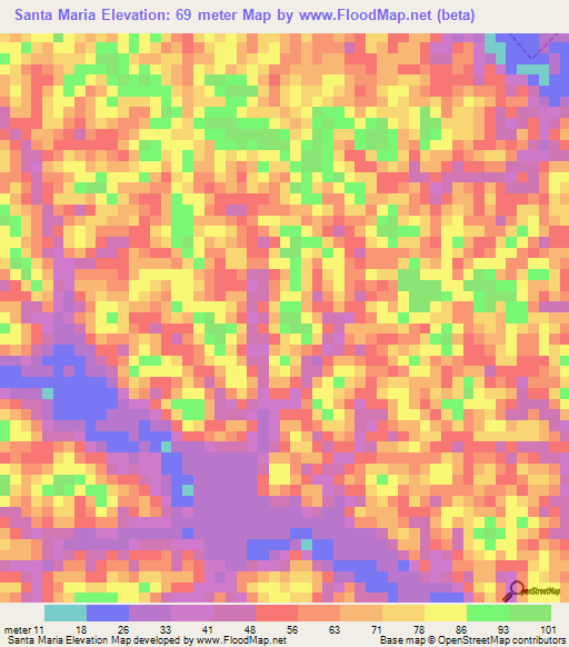 Santa Maria,Brazil Elevation Map