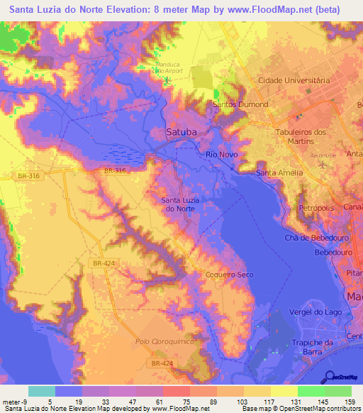 Santa Luzia do Norte,Brazil Elevation Map