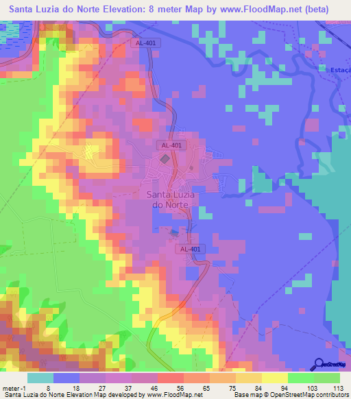 Santa Luzia do Norte,Brazil Elevation Map