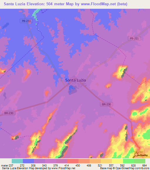 Santa Luzia,Brazil Elevation Map