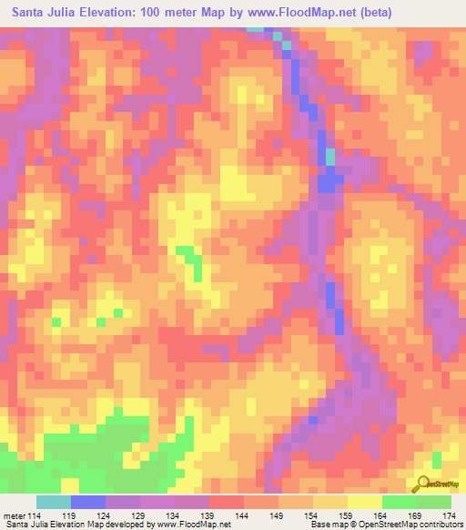 Santa Julia,Brazil Elevation Map