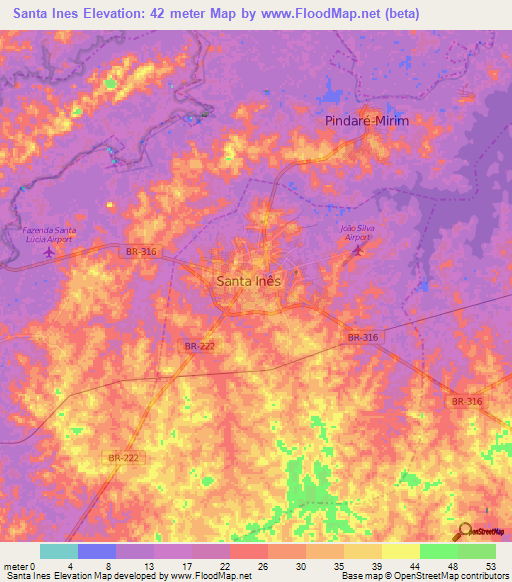 Santa Ines,Brazil Elevation Map