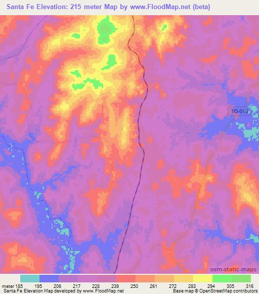 Santa Fe,Brazil Elevation Map