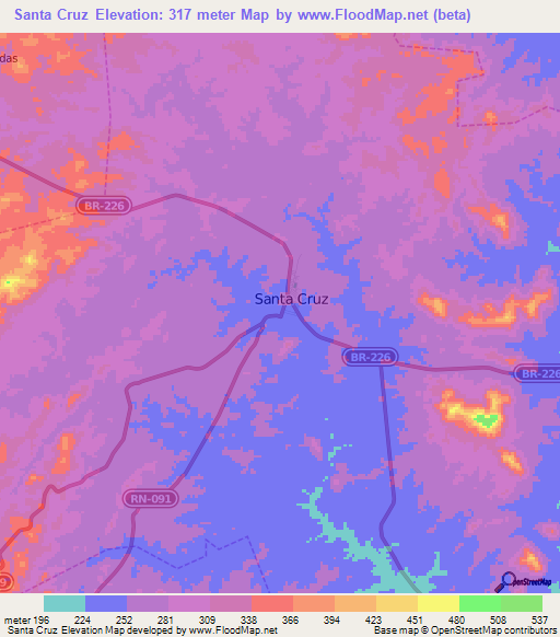 Santa Cruz,Brazil Elevation Map
