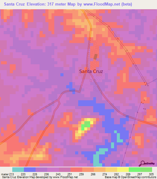 Santa Cruz,Brazil Elevation Map