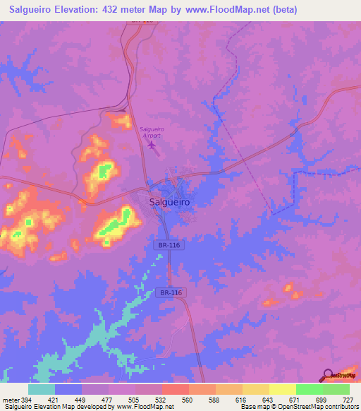 Salgueiro,Brazil Elevation Map