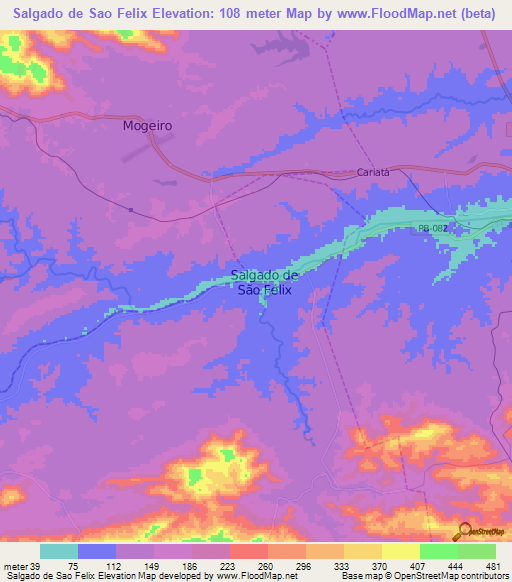 Salgado de Sao Felix,Brazil Elevation Map
