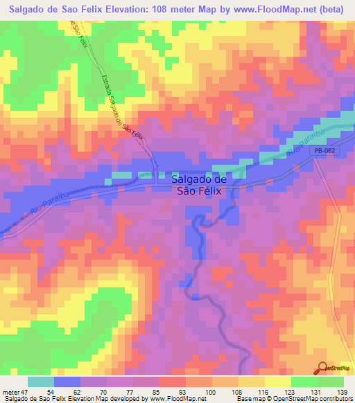 Salgado de Sao Felix,Brazil Elevation Map