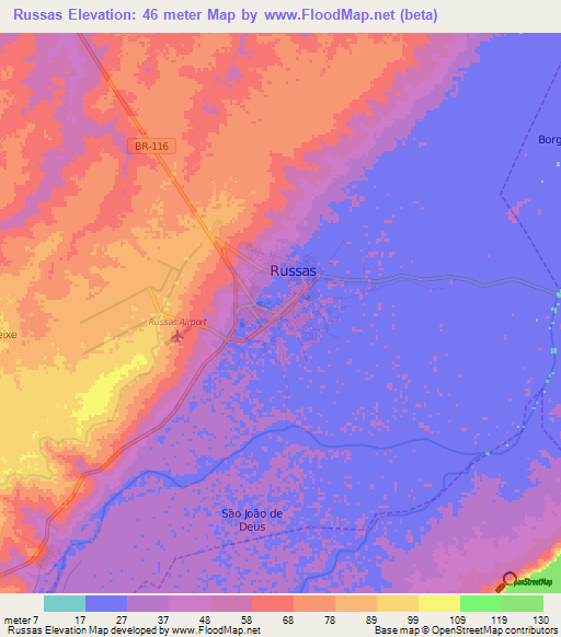 Russas,Brazil Elevation Map