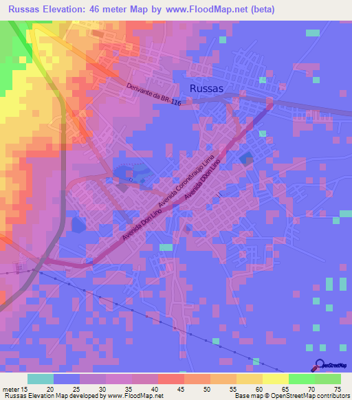 Russas,Brazil Elevation Map