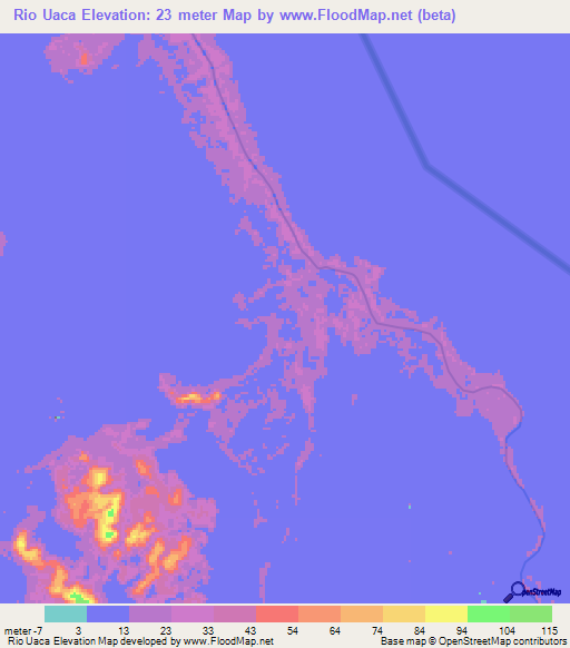 Rio Uaca,Brazil Elevation Map