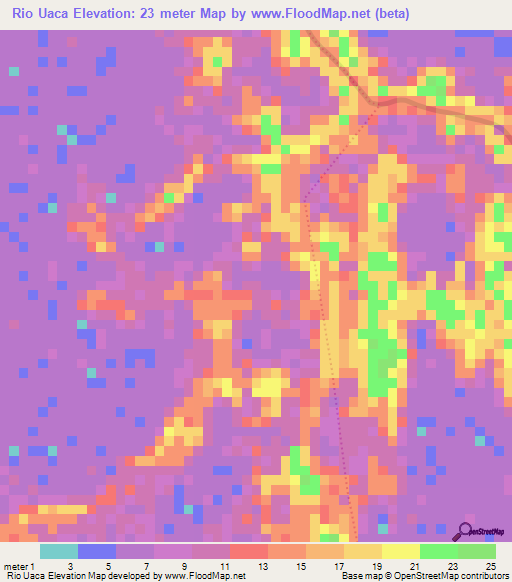 Rio Uaca,Brazil Elevation Map