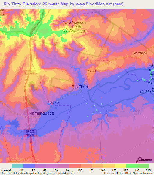 Rio Tinto,Brazil Elevation Map