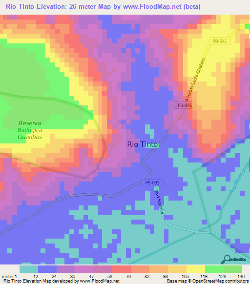 Rio Tinto,Brazil Elevation Map