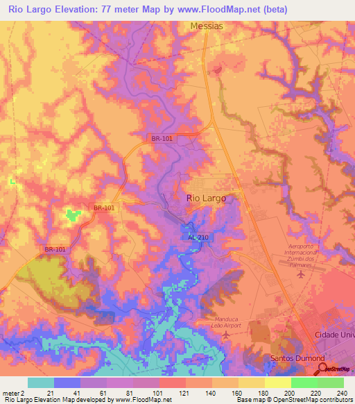 Rio Largo,Brazil Elevation Map