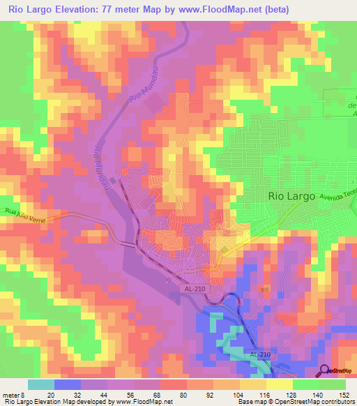 Rio Largo,Brazil Elevation Map