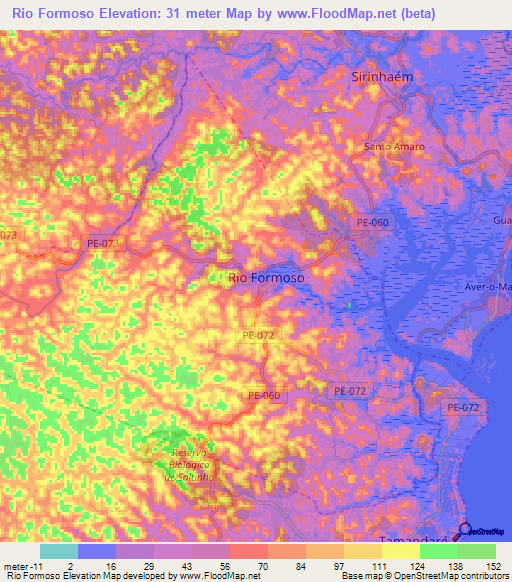 Rio Formoso,Brazil Elevation Map