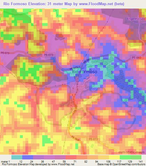 Rio Formoso,Brazil Elevation Map