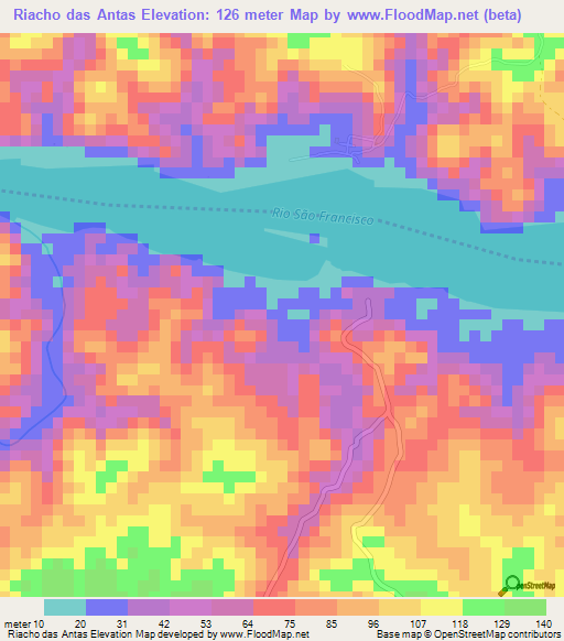 Riacho das Antas,Brazil Elevation Map