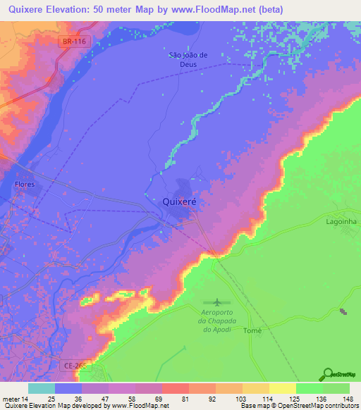 Quixere,Brazil Elevation Map