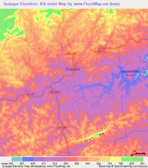 Quipapa,Brazil Elevation Map