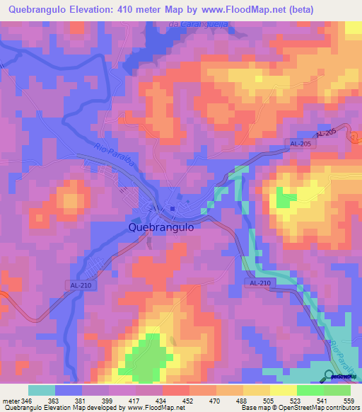 Quebrangulo,Brazil Elevation Map