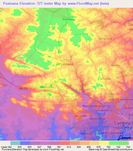 Puxinana,Brazil Elevation Map