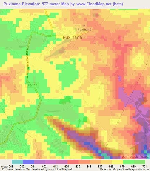 Puxinana,Brazil Elevation Map