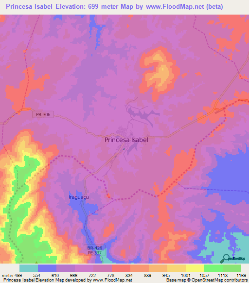 Princesa Isabel,Brazil Elevation Map