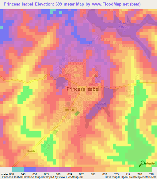 Princesa Isabel,Brazil Elevation Map