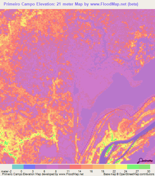 Primeiro Campo,Brazil Elevation Map