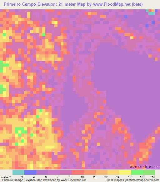 Primeiro Campo,Brazil Elevation Map