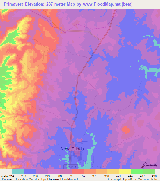 Primavera,Brazil Elevation Map