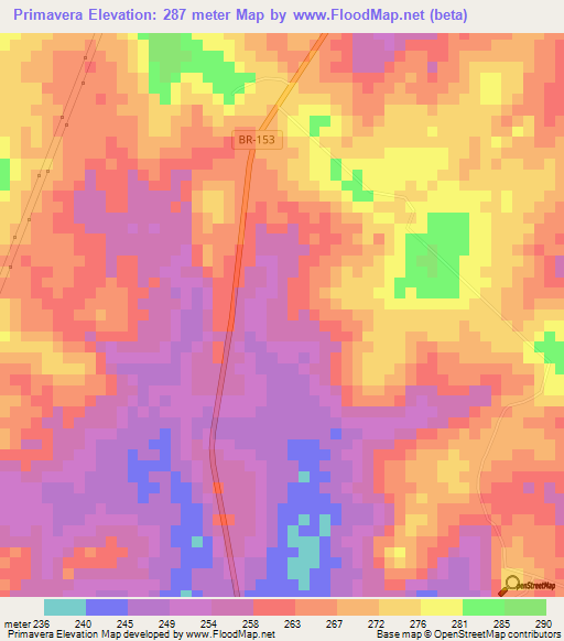 Primavera,Brazil Elevation Map