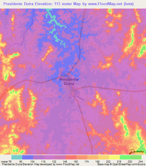 Presidente Dutra,Brazil Elevation Map