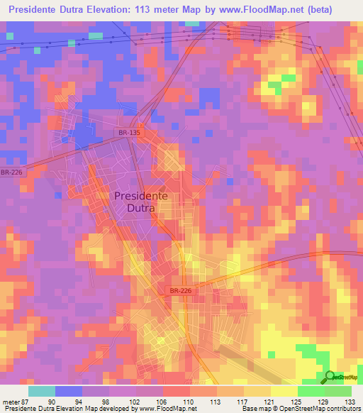 Presidente Dutra,Brazil Elevation Map