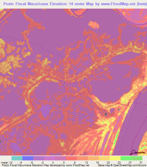 Posto Fiscal Macuricana,Brazil Elevation Map