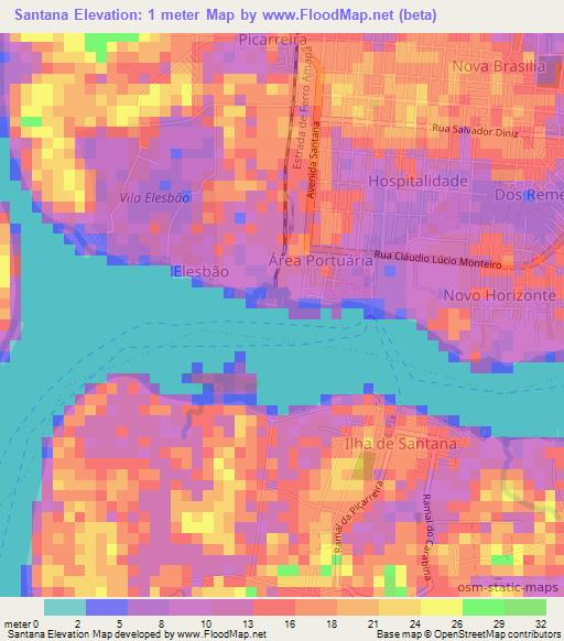 Santana,Brazil Elevation Map