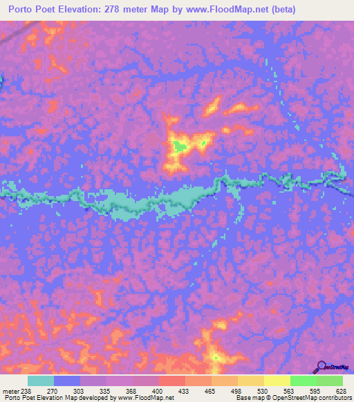 Porto Poet,Brazil Elevation Map