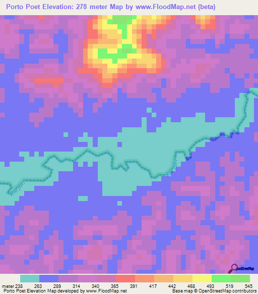 Porto Poet,Brazil Elevation Map