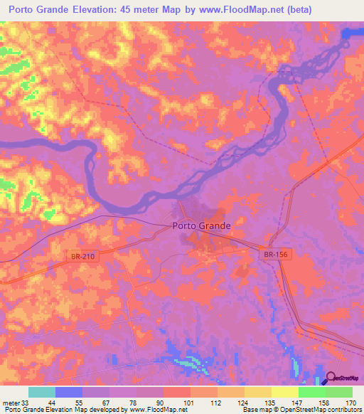 Porto Grande,Brazil Elevation Map