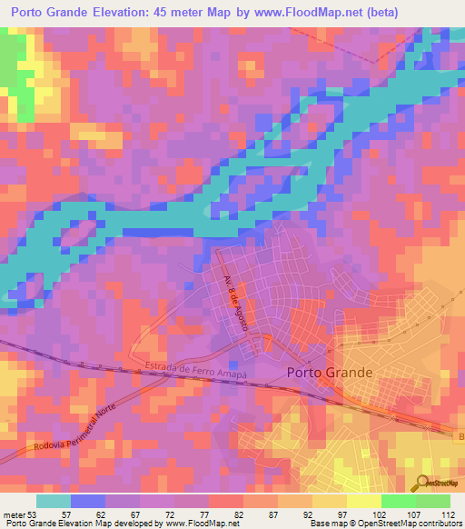 Porto Grande,Brazil Elevation Map