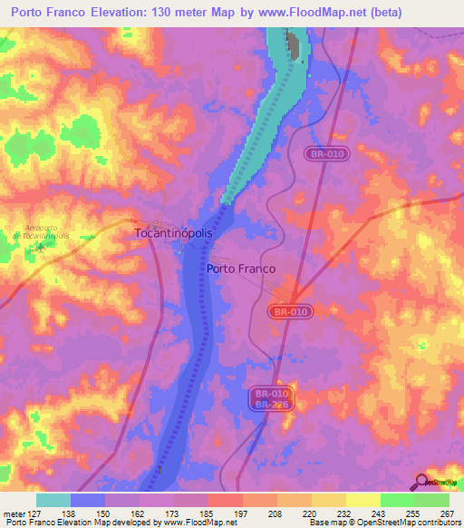 Porto Franco,Brazil Elevation Map