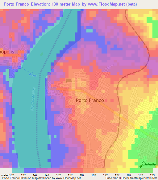 Porto Franco,Brazil Elevation Map