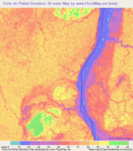 Porto do Palhal,Brazil Elevation Map