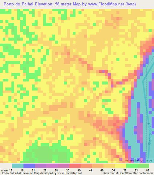 Porto do Palhal,Brazil Elevation Map